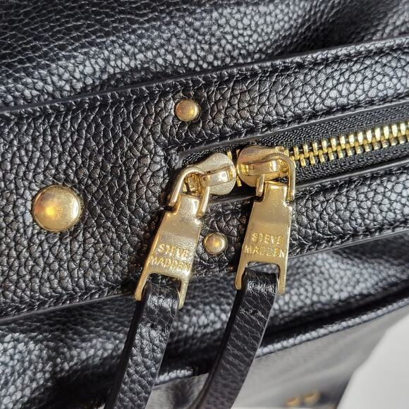 Steve Madden Satchel Purse 3 Compartment Shoulder Bag Black - Picture 9 of 13